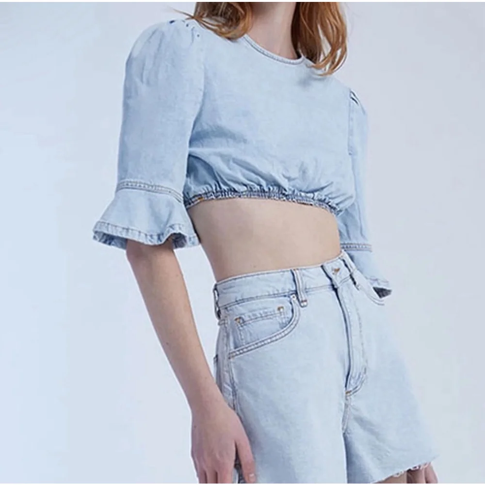 WeWoreWhat‎ Cropped Denim Top Indigo Comfort Size S NWT REVOLVE
